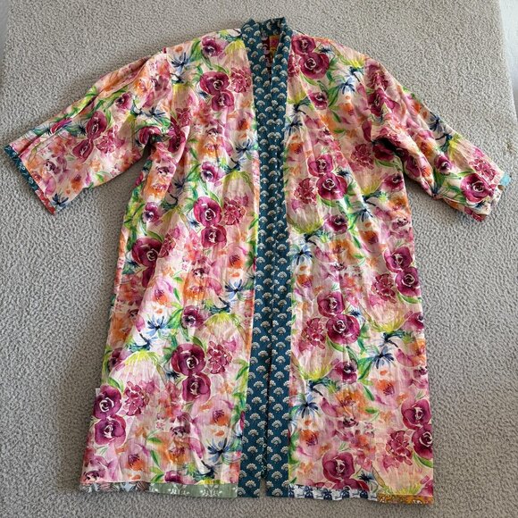 Art Studio Kimono Robe Patchwork Boho India Reversible Floral Oversized - Picture 11 of 13